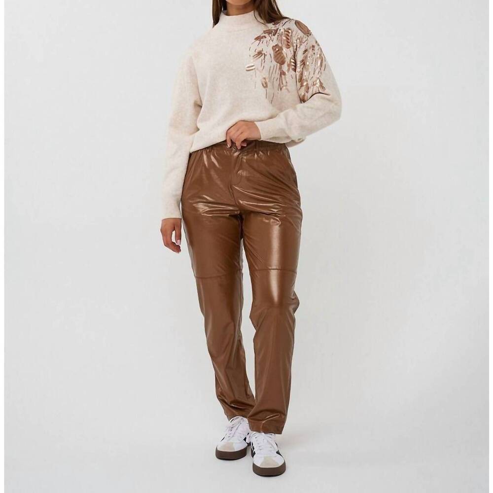 NEW ESQUALO trousers metallic pullup pants in bronze metallic
